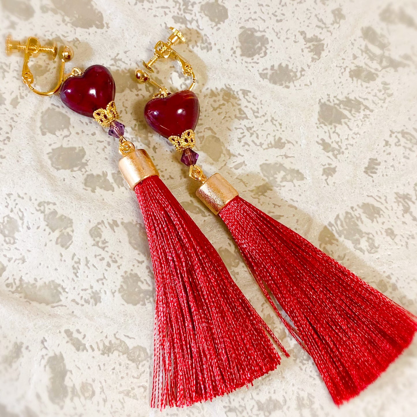 ベネチアガラス&タッセルパーツ ドロップピアス/イヤリング