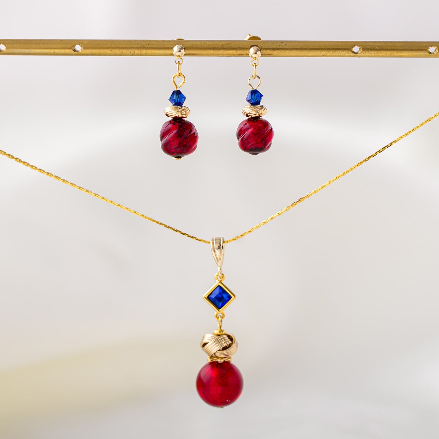 ［Set］アクセントスタイルネックレス／ワンドロップイヤリング