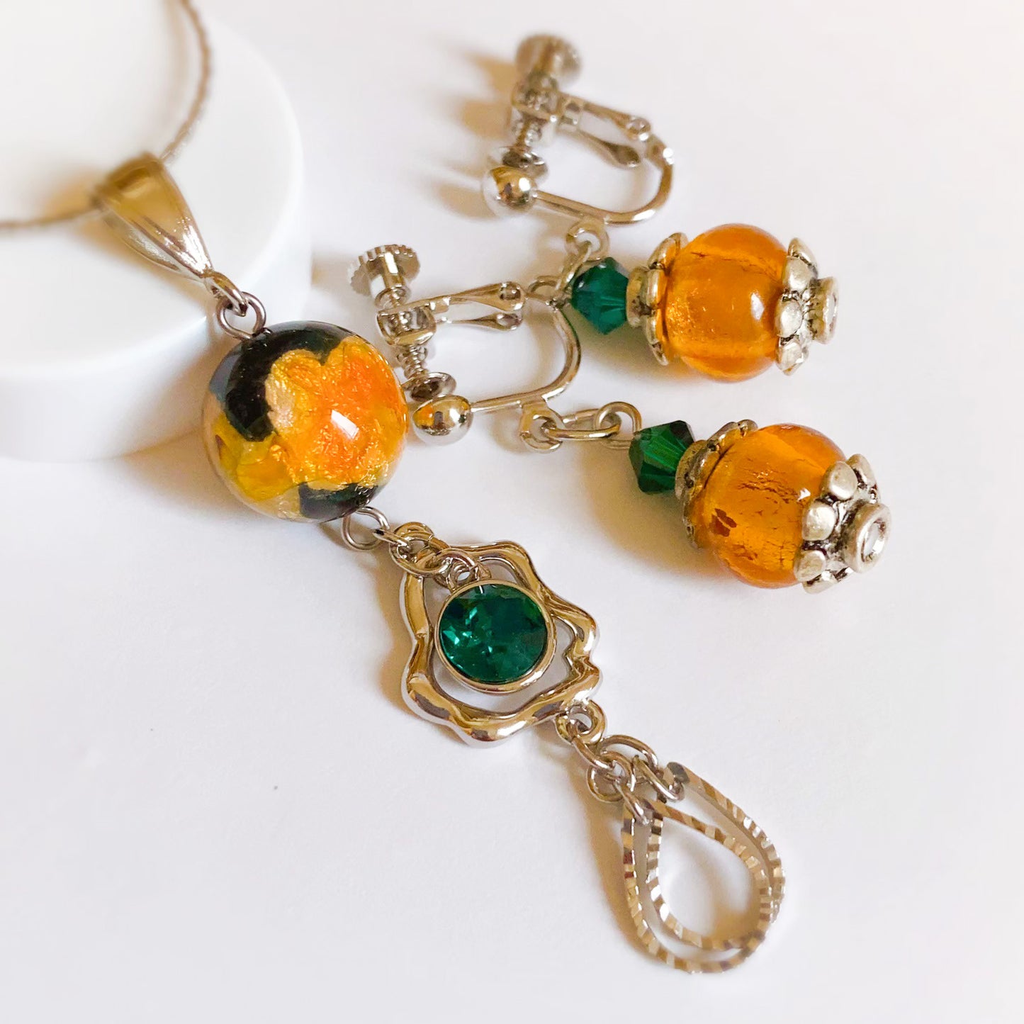 ［Set］ベネチアガラス イメージチャームネックレス / ドロップピアス イヤリング
