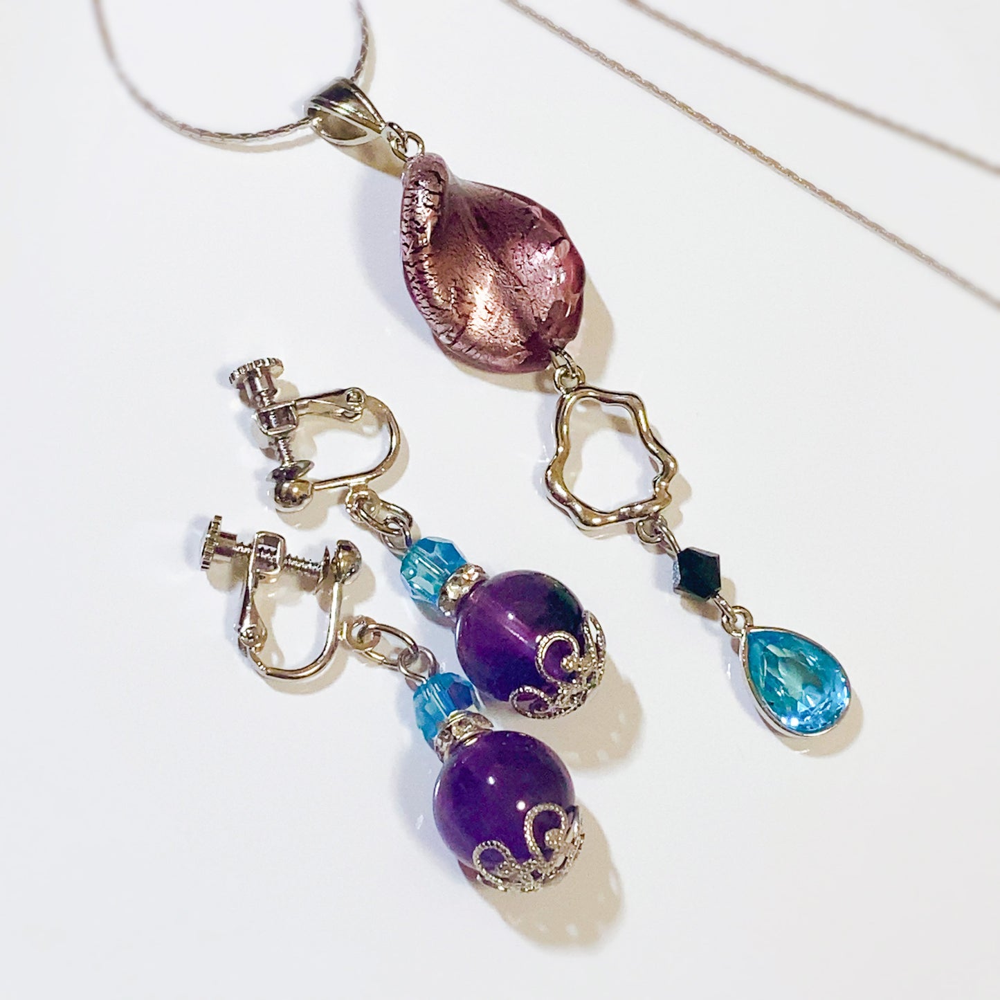 ［Set］ベネチアガラス イメージチャームネックレス / ドロップピアス イヤリング