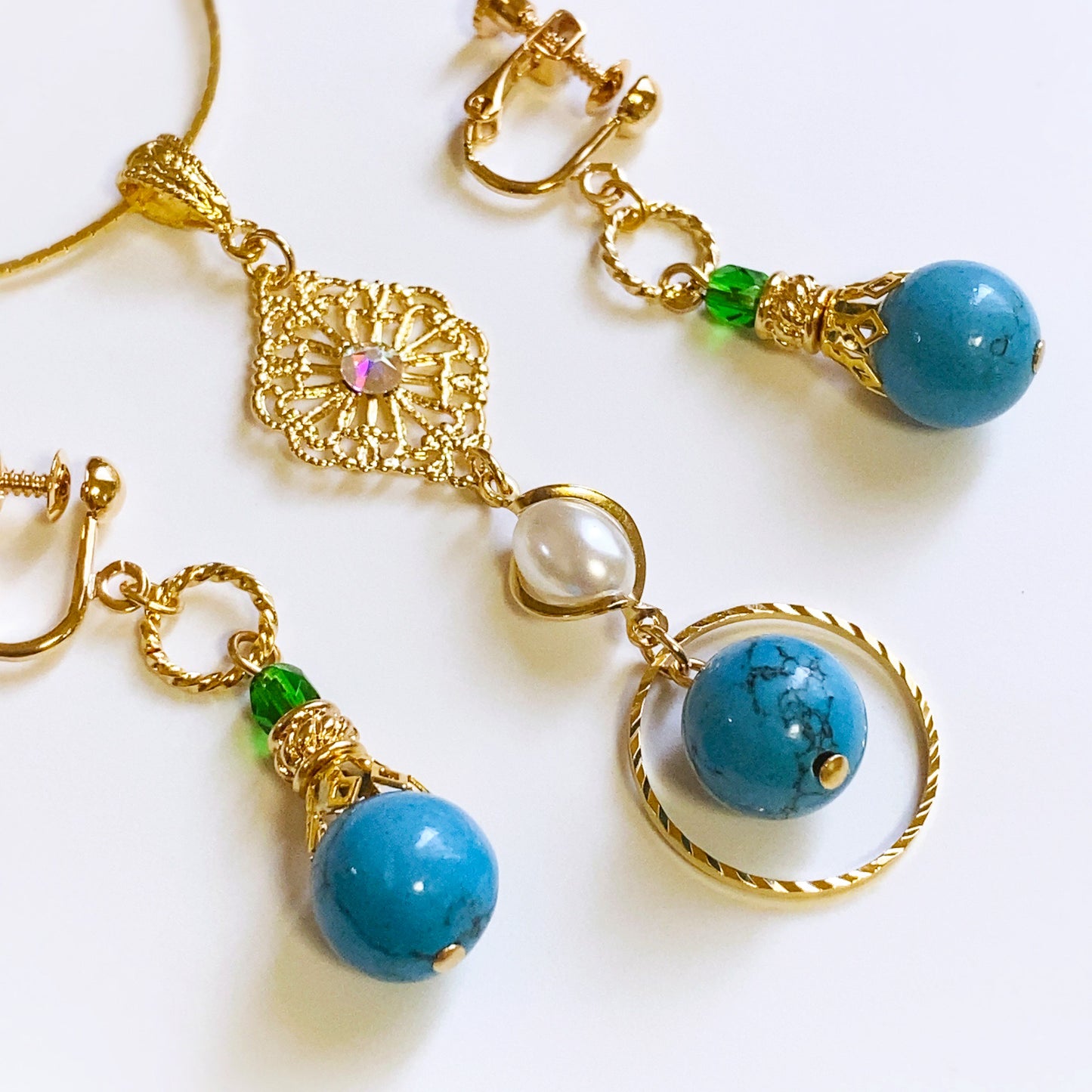 ［Set］ベネチアガラス イメージチャームネックレス / ドロップピアス イヤリング