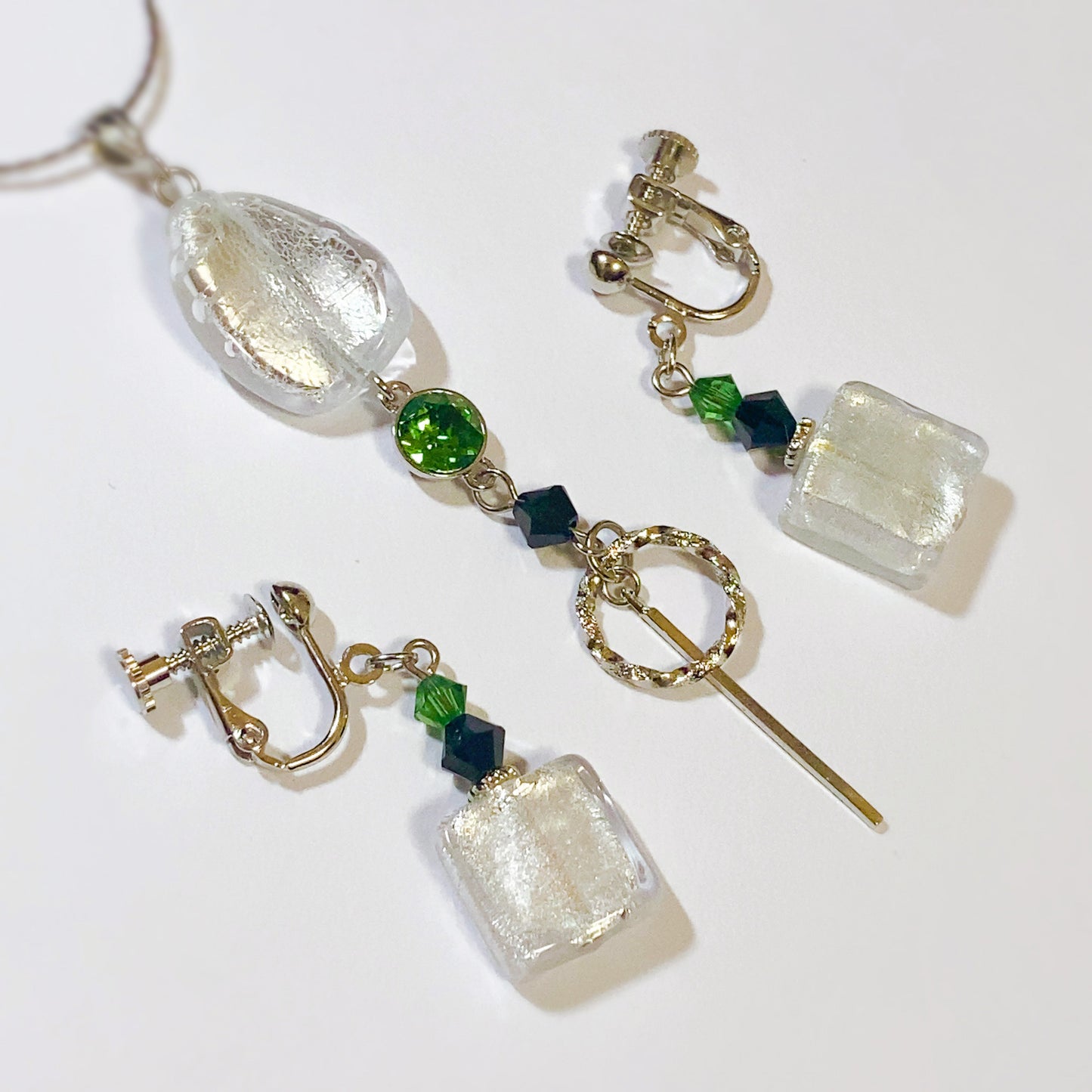 ［Set］ベネチアガラス イメージチャームネックレス / ドロップピアス イヤリング