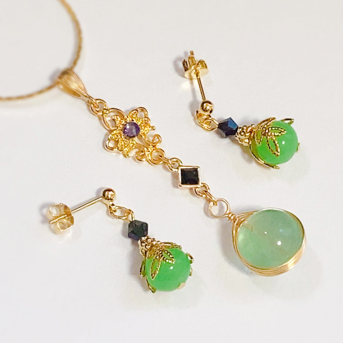 ［Set］ベネチアガラス イメージチャームネックレス / ドロップピアス イヤリング