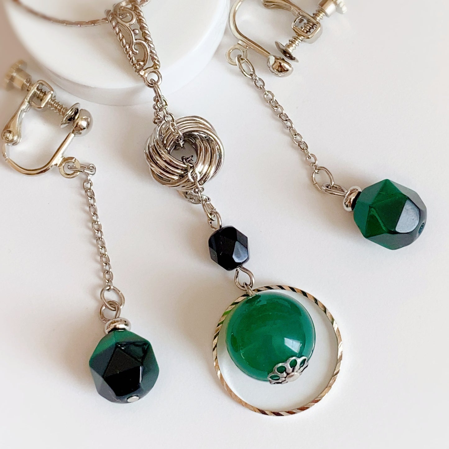 ［Set］アクセントスタイルネックレス／ワンドロップイヤリング